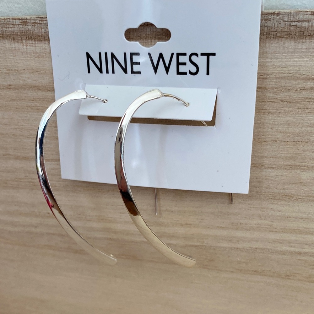 NEw Nine West  Silver 2” Curved 80s style Earrings